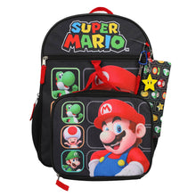 Load image into Gallery viewer, Super Mario Bros Character Grid 16 inch Youth 5-Piece Backpack Set