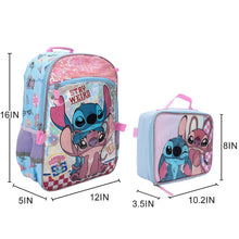 Load image into Gallery viewer, Lilo & Stitch With Angel 5-Piece 16” Backpack And Lunch Set For School & Travel