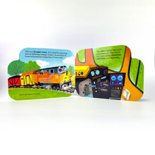 Load image into Gallery viewer, How Freight Trains Work Vehicle Shaped Board Book