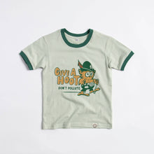 Load image into Gallery viewer, Give A Hoot, Don't Pollute Youth Short Sleeve Ringer Tee