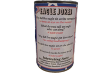 Load image into Gallery viewer, Canned Bald Eagle w/Jokes Plush Patriotic American Flag USA: Pop Top Lid