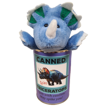 Load image into Gallery viewer, Spike the Canned Triceratops Dinosaur Plush w/Funny Jokes: Pop Top Lid