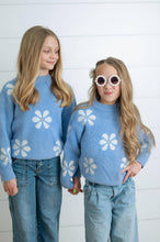 Load image into Gallery viewer, Harper Blue & White Daisy Crew Neck Sweater