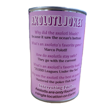 Load image into Gallery viewer, Canned Axolotl | Stuffed Animal Plush w/Jokes | Unique Gift: Pop Top Lid