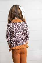 Load image into Gallery viewer, Rust & Leopard Ruffle Zip Up Carmel Pant Set