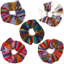 Load image into Gallery viewer, Tribal Striped Peruvian & Ecquadorian Fabric Scrunchie Hair Ties