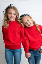 Load image into Gallery viewer, Red Pom Pom Crew Neck Sweater