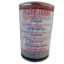 Load image into Gallery viewer, Canned Halloween Spider | Stuffed Plush | Funny Jokes in Can: Pop Top Lid