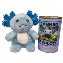 Load image into Gallery viewer, Canned Blue Axolotl Stuffed Animal Plush w/Jokes Unique Gift: Pop Top Lid