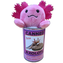 Load image into Gallery viewer, Canned Axolotl | Stuffed Animal Plush w/Jokes | Unique Gift: Pop Top Lid
