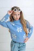 Load image into Gallery viewer, Harper Blue &amp; White Daisy Crew Neck Sweater
