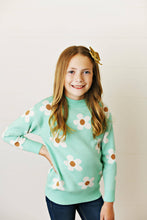 Load image into Gallery viewer, Oopsie Daisy Teal Flower Crew Neck Sweater
