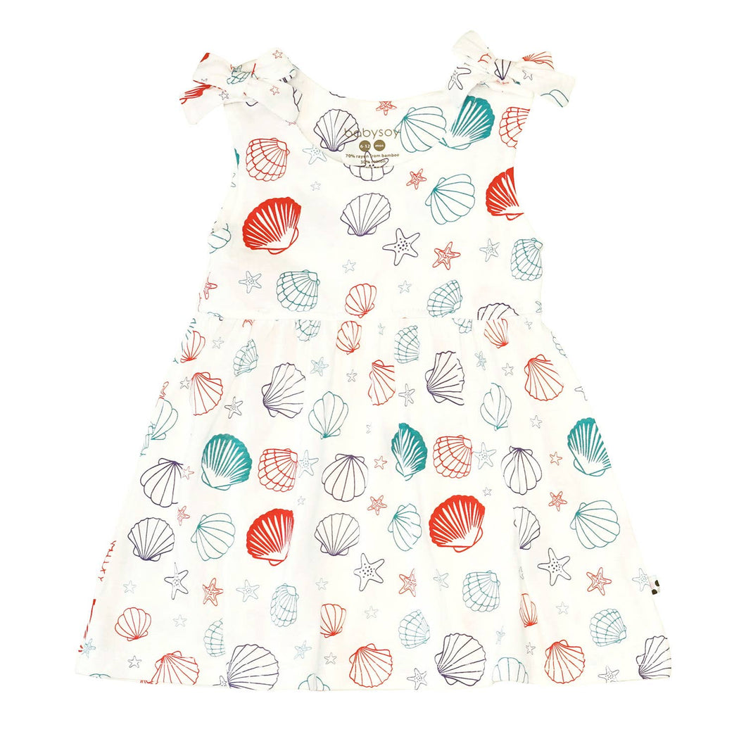 Pattern Bow Knot Shoulder Tank Dress: Sea Shells / 12-18 Months