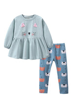 Load image into Gallery viewer, Kitty Face Top and Leggings Set (Kids): BLUE / 2Y
