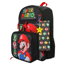 Load image into Gallery viewer, Super Mario Bros Character Grid 16 inch Youth 5-Piece Backpack Set
