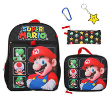Load image into Gallery viewer, Super Mario Bros Character Grid 16 inch Youth 5-Piece Backpack Set
