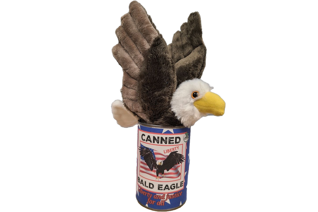 Canned Bald Eagle w/Jokes Plush Patriotic American Flag USA: Pop Top Lid
