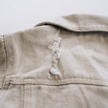 Load image into Gallery viewer, HaHa MamaKhaki Distressed Denim Jean Jacket
