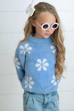 Load image into Gallery viewer, Harper Blue &amp; White Daisy Crew Neck Sweater
