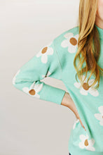 Load image into Gallery viewer, Oopsie Daisy Teal Flower Crew Neck Sweater
