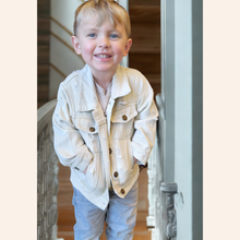 Load image into Gallery viewer, HaHa MamaKhaki Distressed Denim Jean Jacket

