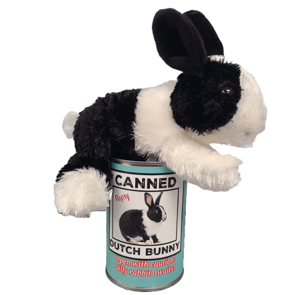 Canned Dutch Bunny| Farm Animal Plush w/Jokes | Unique Gift: Pop Top Lid