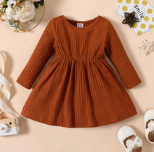 Load image into Gallery viewer, Rust Ribbed Long Sleeve Dress
