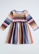 Load image into Gallery viewer, Sock Monkey Multi Color Strip Dress
