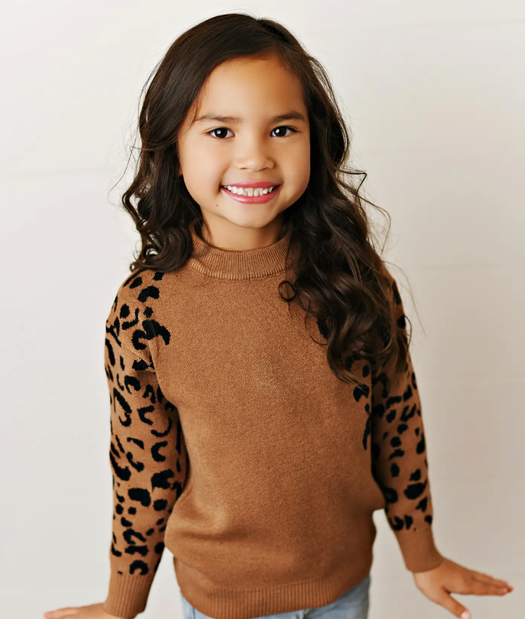 Brown Leopard Print Crew Neck Sweater