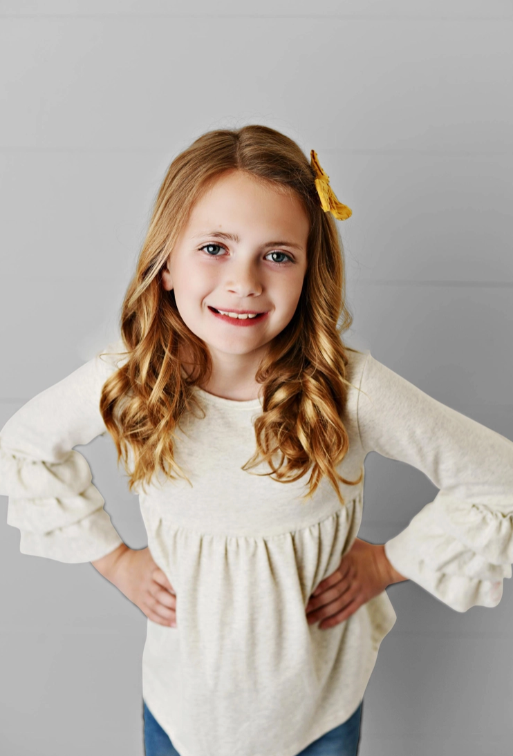 Eirls Ecru Long Sleeve Top with Ruffles