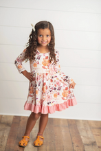Load image into Gallery viewer, Pumpkin Floral Ruffle Dress
