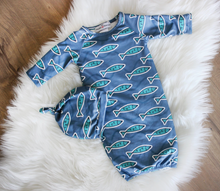 Load image into Gallery viewer, Blue Fish Baby Gown with Cap
