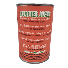 Load image into Gallery viewer, Canned Rooster | Farm Animal Plush w/Jokes | Unique Gift: Pop Top Lid
