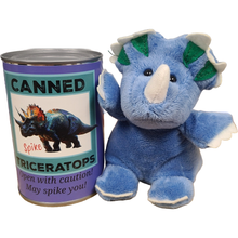 Load image into Gallery viewer, Spike the Canned Triceratops Dinosaur Plush w/Funny Jokes: Pop Top Lid
