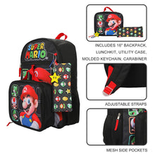 Load image into Gallery viewer, Super Mario Bros Character Grid 16 inch Youth 5-Piece Backpack Set
