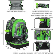 Load image into Gallery viewer, Minecraft Creepers 5-Piece 16" Backpack Set For School &amp; Travel
