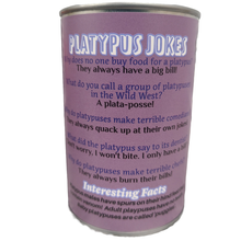 Load image into Gallery viewer, Hazel the Canned Platypus Stuffed Animal Plush w/Funny Jokes
