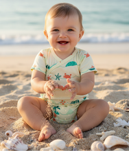 Load image into Gallery viewer, Babysoy Short Sleeve Kimono Bodysuit: Sea
