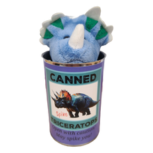 Load image into Gallery viewer, Spike the Canned Triceratops Dinosaur Plush w/Funny Jokes: Pop Top Lid
