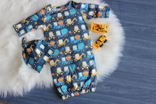 Load image into Gallery viewer, Infant Boys Truck Baby Gown and Hat Set
