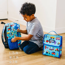 Load image into Gallery viewer, Trains Planes and Trucks Backpack - 15 Inch

