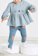 Load image into Gallery viewer, Kitty Face Top and Leggings Set (Kids): BLUE / 2Y
