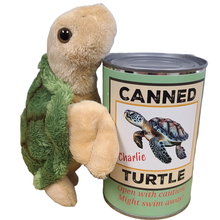 Load image into Gallery viewer, Canned Sea Turtle Stuffed Animal Plush w/Jokes | Unique Gift: Pop Top Lid
