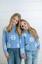 Load image into Gallery viewer, Harper Blue &amp; White Daisy Crew Neck Sweater
