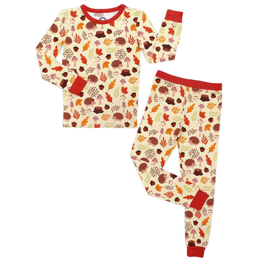 Fall Woodland Whimsy Hedgehog Bamboo Kids Pajama Set: Yellow/Multi / 3T