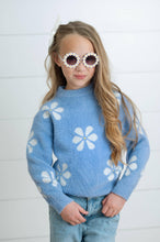 Load image into Gallery viewer, Harper Blue &amp; White Daisy Crew Neck Sweater
