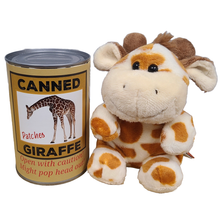Load image into Gallery viewer, Patches the Canned Giraffe - Stuffed Animal Plush w/Jokes: Pop Top Lid
