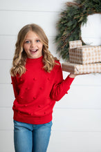 Load image into Gallery viewer, Red Pom Pom Crew Neck Sweater
